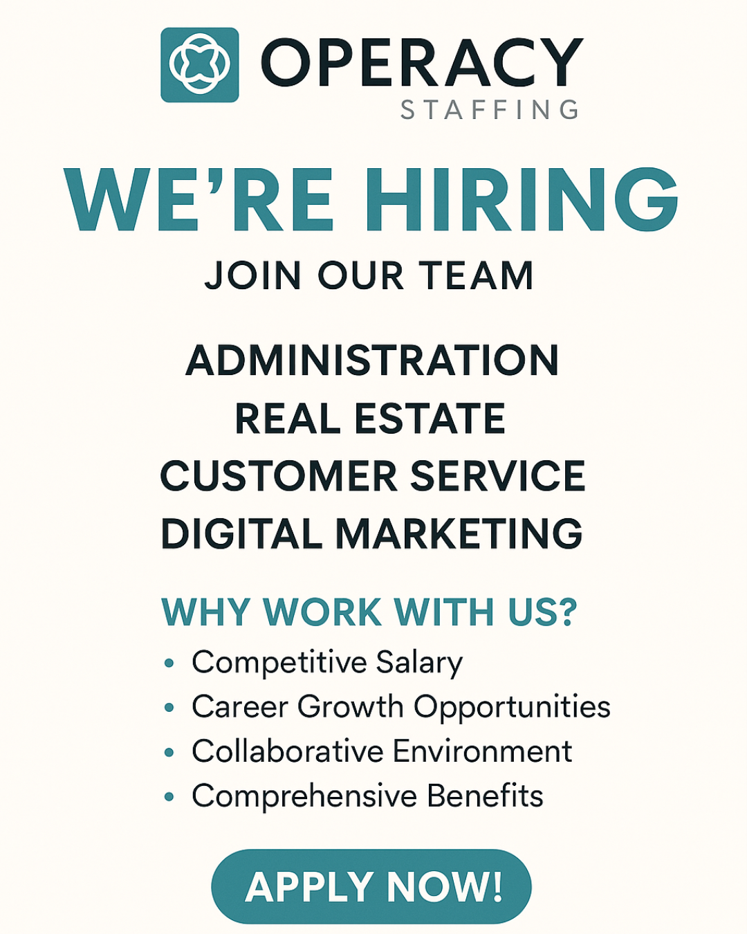 WE’RE HIRING! |Operacy Staffing