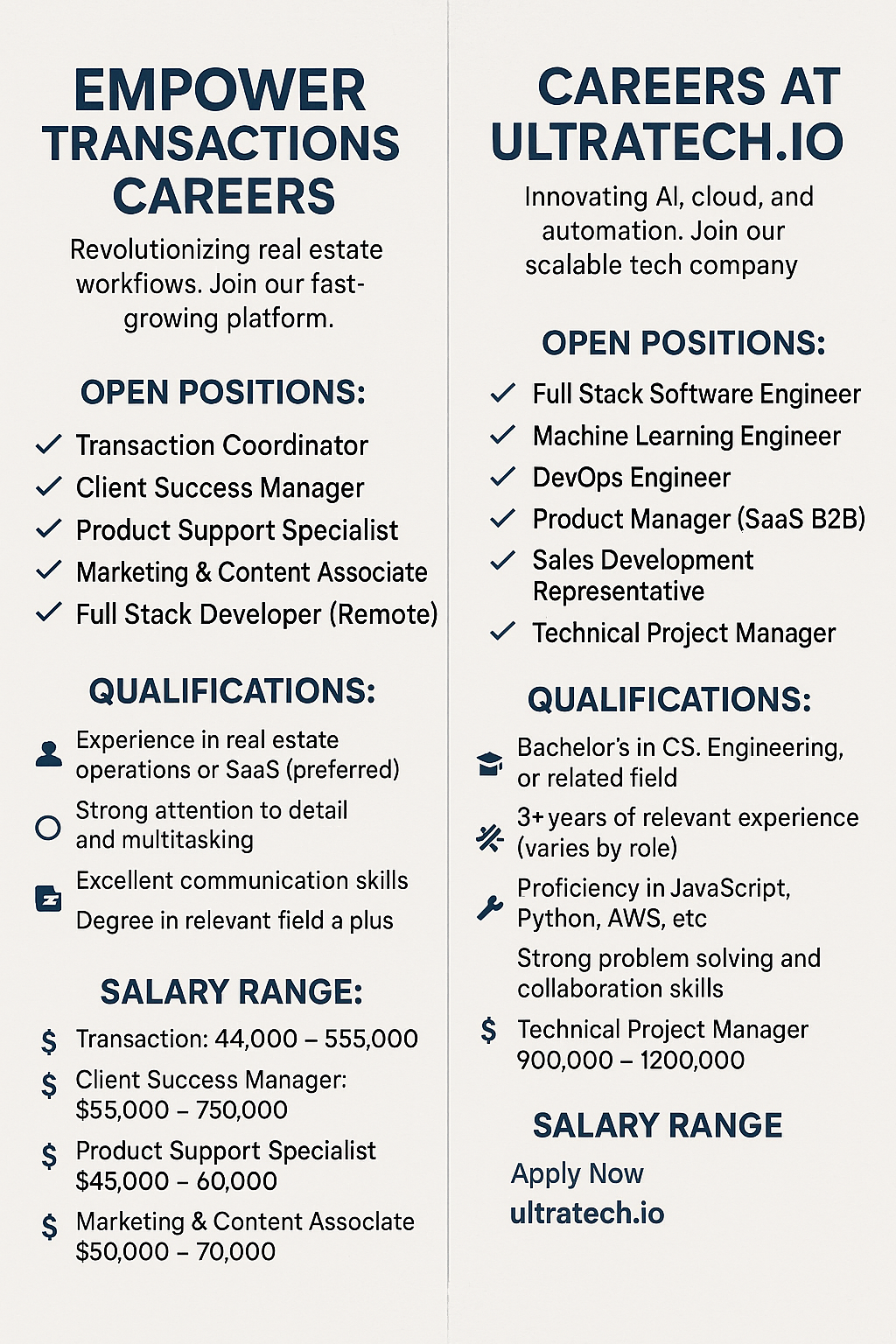 CAREERS IN EMPOWER TRANSACTION AND ULTRA TECH.IO