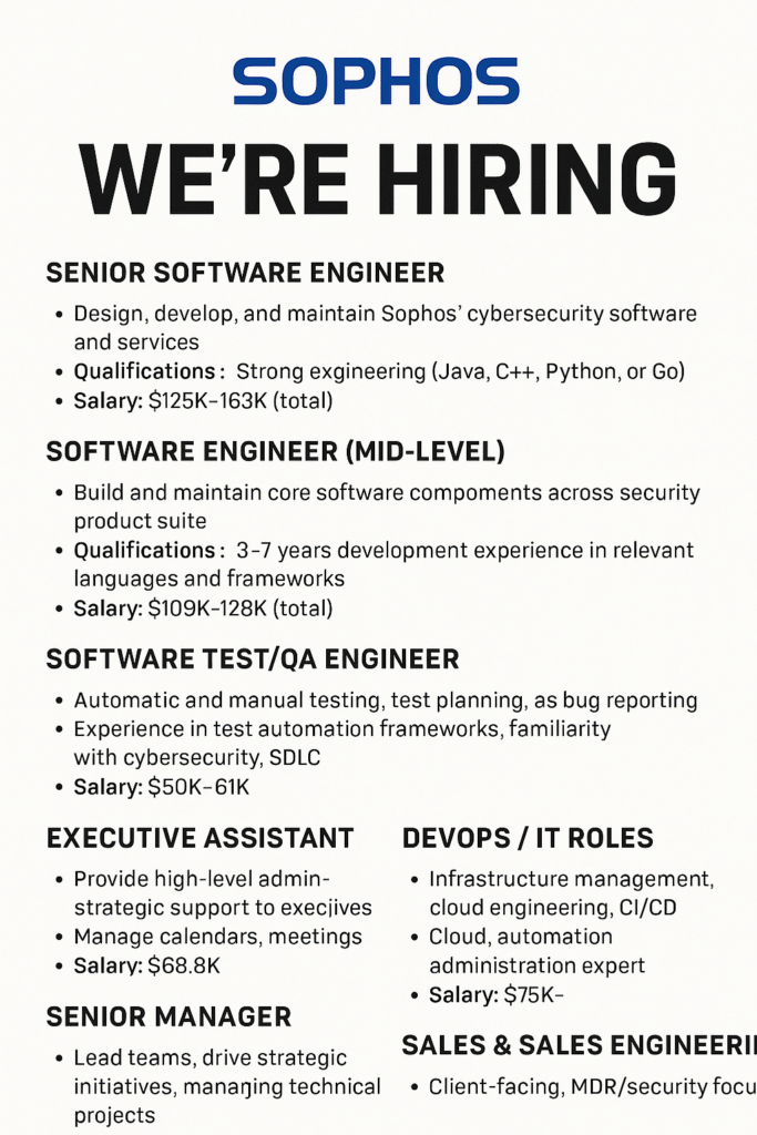 US JOBS HIRING COMPANY REMOTELY- SOPHOS